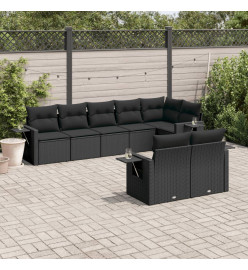 Salon de jardin 8 pcs avec coussins noir résine tressée