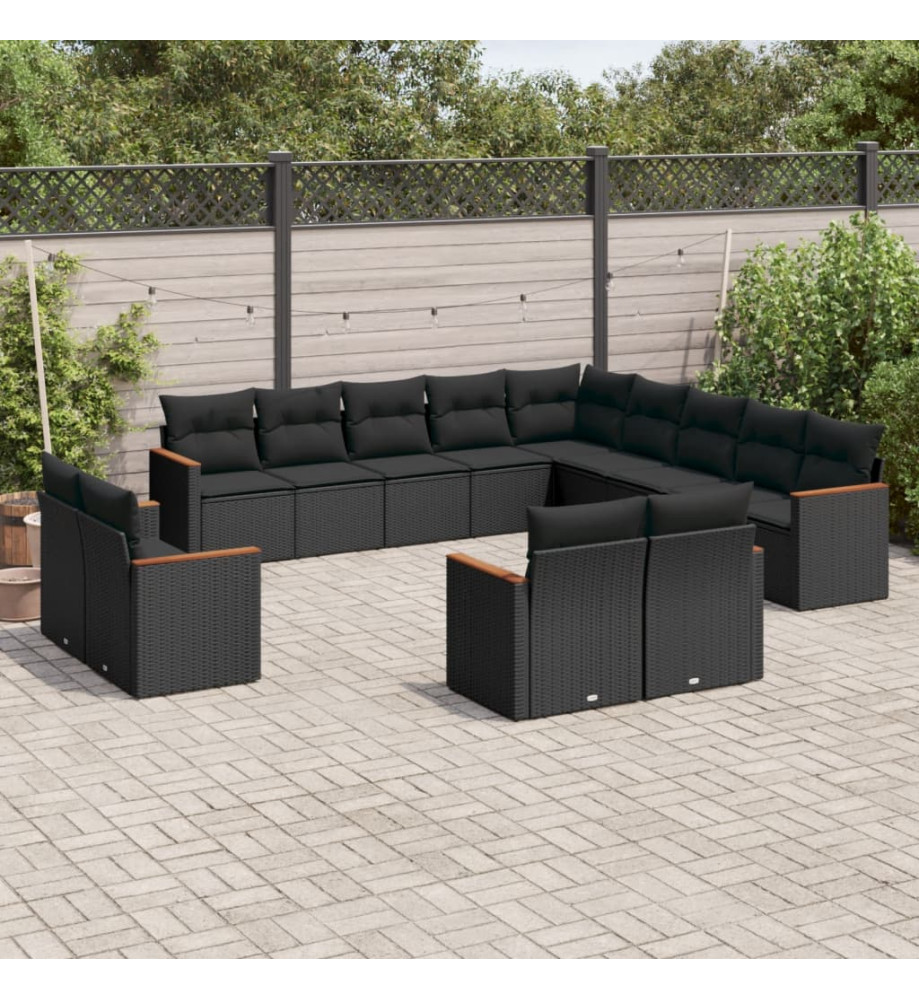 Salon de jardin avec coussins 13 pcs noir résine tressée Salon de jardin avec coussins 13 pcs noir résine tressée
