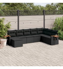 Salon de jardin 8 pcs avec coussins noir résine tressée