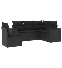 Salon de jardin 5 pcs avec coussins noir résine tressée