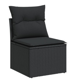Salon de jardin 7 pcs avec coussins noir résine tressée