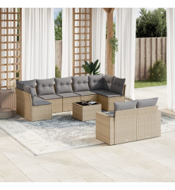 Salon de jardin avec coussins 10 pcs beige résine tressée