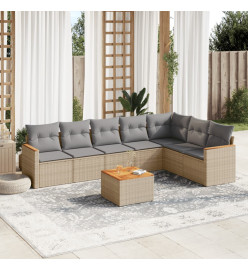 Salon de jardin avec coussins 8 pcs beige résine tressée