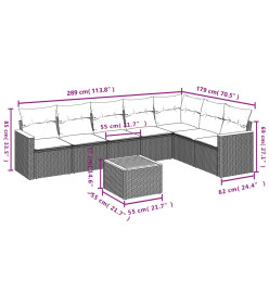 Salon de jardin avec coussins 8 pcs beige résine tressée