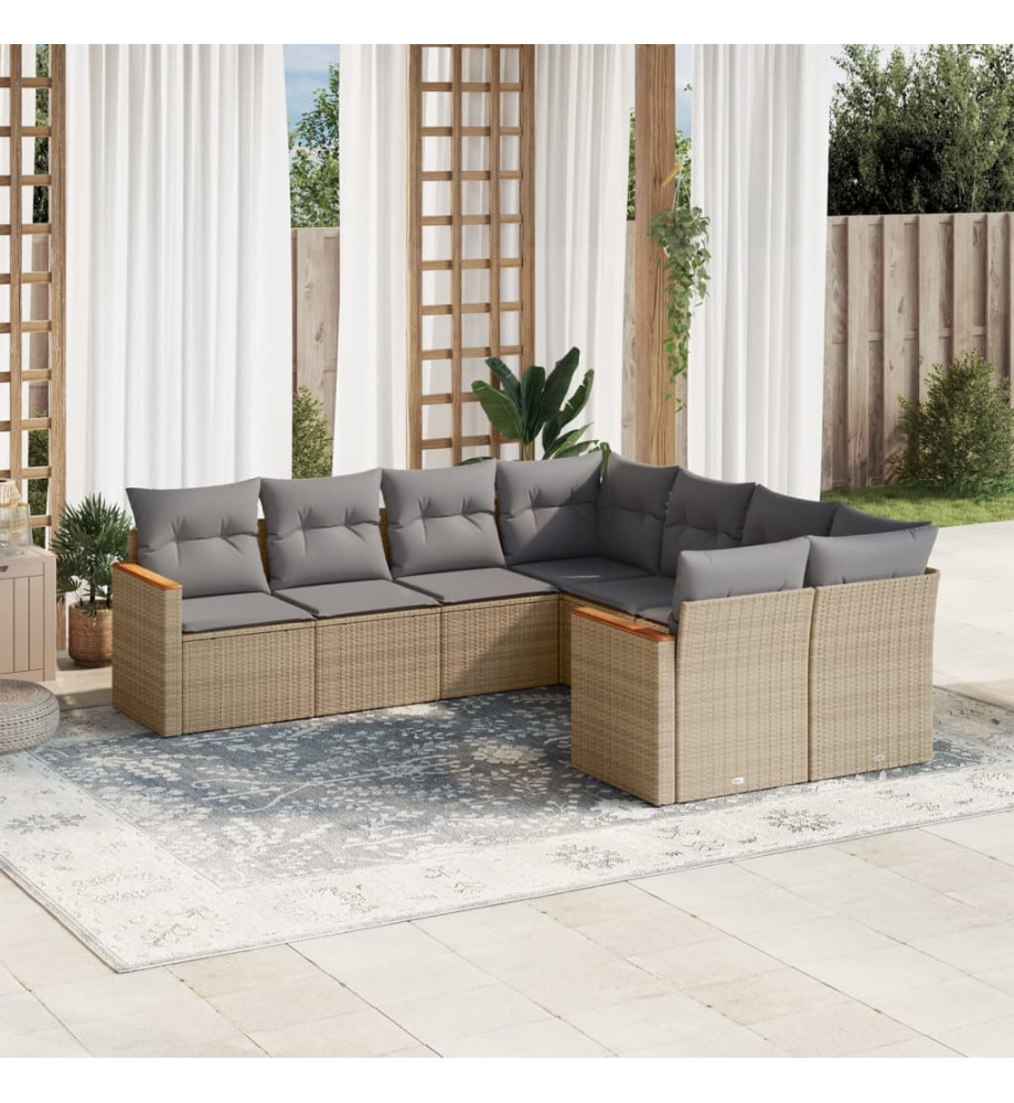 Salon de jardin avec coussins 8 pcs beige résine tressée Salon de jardin avec coussins 8 pcs beige résine tressée
