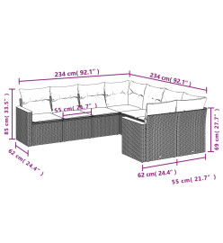 Salon de jardin avec coussins 8 pcs beige résine tressée