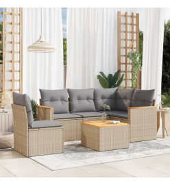 Salon de jardin avec coussins 6 pcs beige résine tressée
