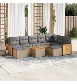 Salon de jardin avec coussins 10 pcs beige résine tressée