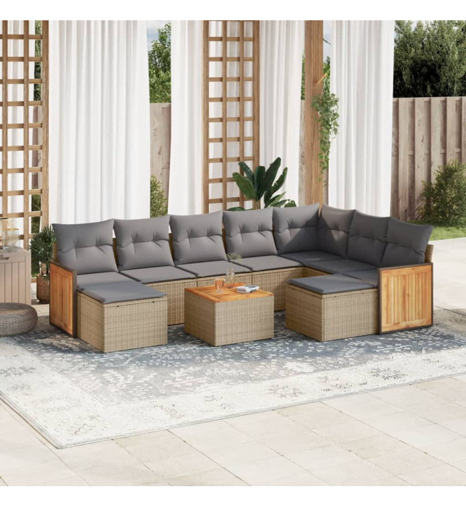 Salon de jardin avec coussins 10 pcs beige résine tressée Salon de jardin avec coussins 10 pcs beige résine tressée