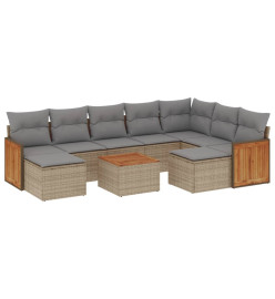 Salon de jardin avec coussins 10 pcs beige résine tressée