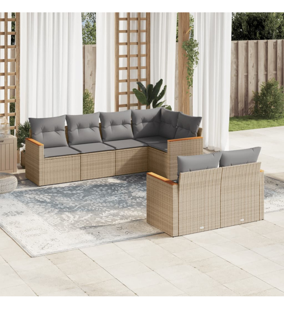 Salon de jardin avec coussins 7 pcs beige résine tressée Salon de jardin avec coussins 7 pcs beige résine tressée