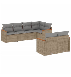 Salon de jardin avec coussins 7 pcs beige résine tressée