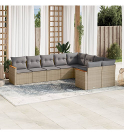 Salon de jardin avec coussins 9 pcs beige résine tressée