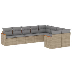Salon de jardin avec coussins 9 pcs beige résine tressée