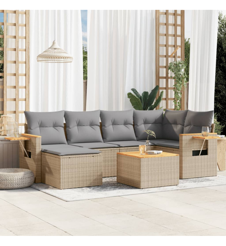 Salon de jardin avec coussins 7 pcs beige résine tressée Salon de jardin avec coussins 7 pcs beige résine tressée
