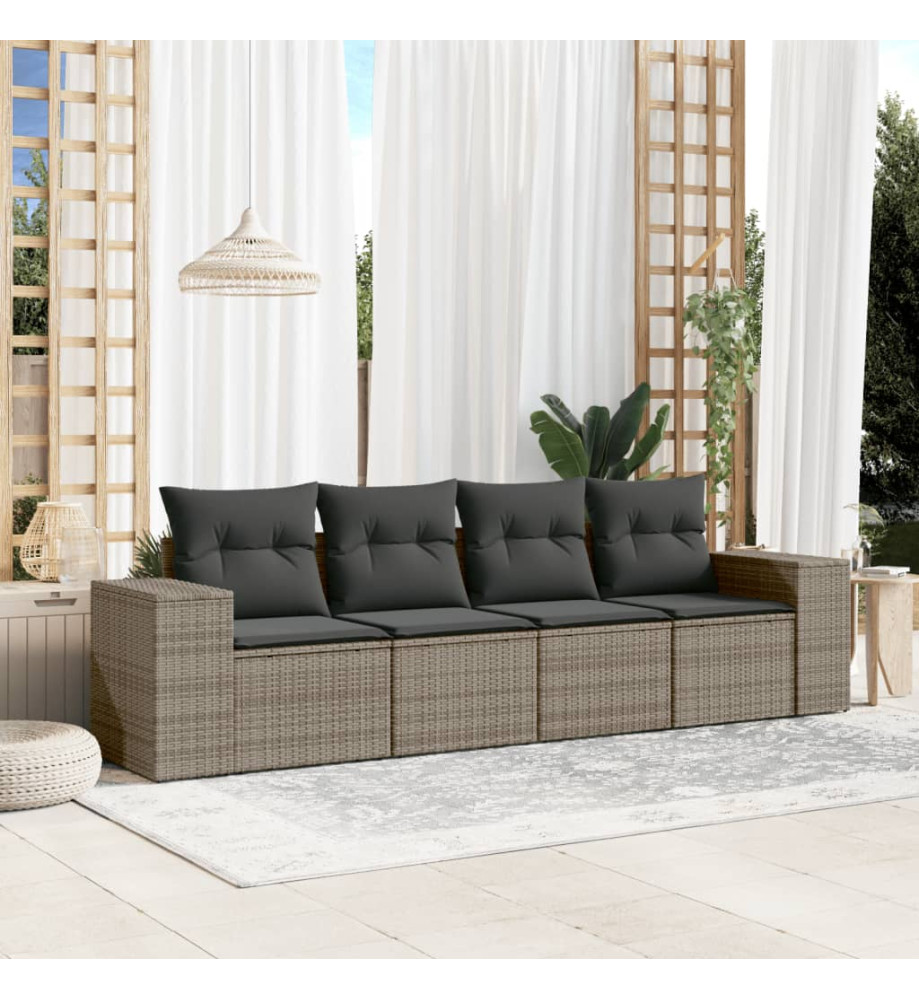 Salon de jardin 4 pcs avec coussins gris résine tressée Salon de jardin 4 pcs avec coussins gris résine tressée