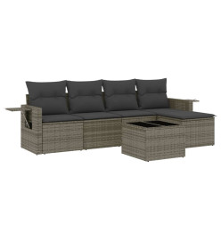 Salon de jardin 6 pcs avec coussins gris résine tressée