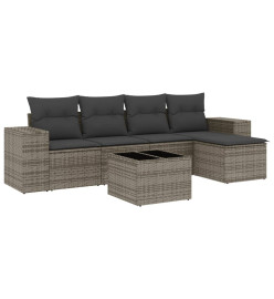 Salon de jardin 6 pcs avec coussins gris résine tressée