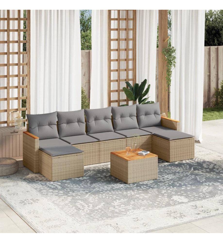 Salon de jardin avec coussins 8 pcs beige résine tressée Salon de jardin avec coussins 8 pcs beige résine tressée