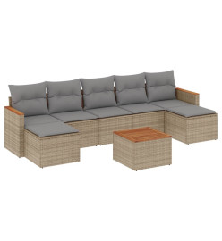 Salon de jardin avec coussins 8 pcs beige résine tressée