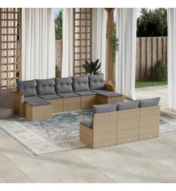 Salon de jardin avec coussins 10 pcs beige résine tressée