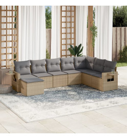 Salon de jardin avec coussins 8 pcs beige résine tressée