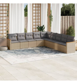 Salon de jardin avec coussins 9 pcs beige résine tressée