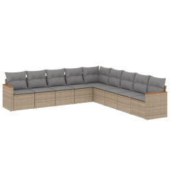 Salon de jardin avec coussins 9 pcs beige résine tressée