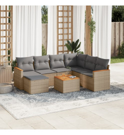 Salon de jardin avec coussins 8 pcs beige résine tressée