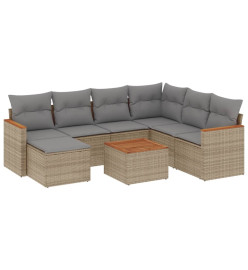 Salon de jardin avec coussins 8 pcs beige résine tressée
