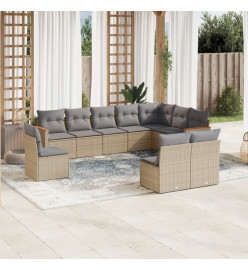 Salon de jardin avec coussins 10 pcs beige résine tressée