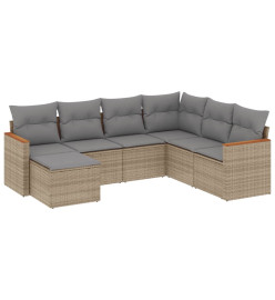 Salon de jardin avec coussins 7 pcs beige résine tressée
