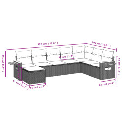 Salon de jardin avec coussins 8 pcs beige résine tressée