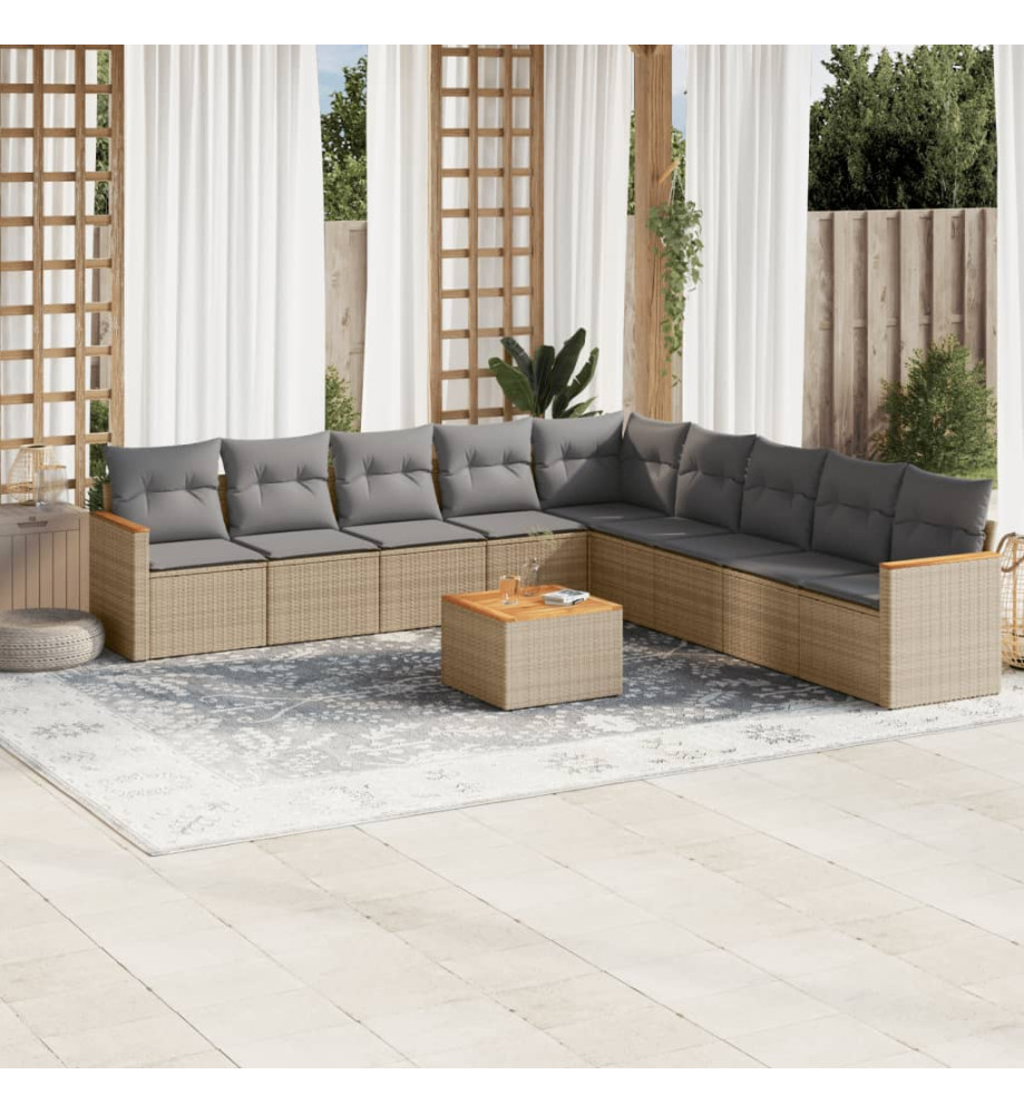 Salon de jardin avec coussins 10 pcs beige résine tressée Salon de jardin avec coussins 10 pcs beige résine tressée