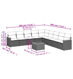 Salon de jardin avec coussins 10 pcs beige résine tressée