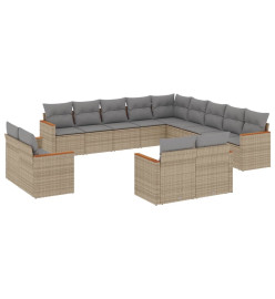 Salon de jardin avec coussins 13 pcs beige résine tressée