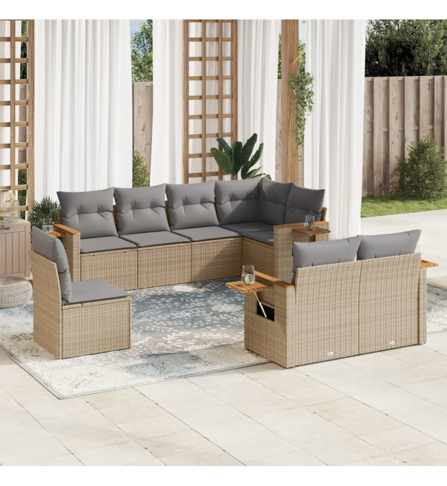 Salon de jardin avec coussins 8 pcs beige résine tressée Salon de jardin avec coussins 8 pcs beige résine tressée