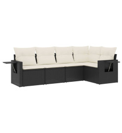 Salon de jardin 5 pcs avec coussins noir résine tressée