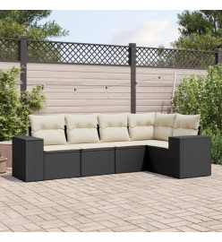 Salon de jardin 5 pcs avec coussins noir résine tressée