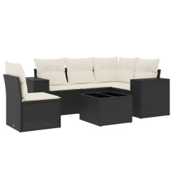 Salon de jardin 6 pcs avec coussins noir résine tressée