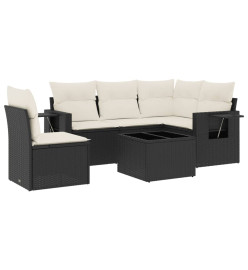 Salon de jardin 6 pcs avec coussins noir résine tressée