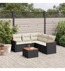 Salon de jardin 6 pcs avec coussins noir résine tressée