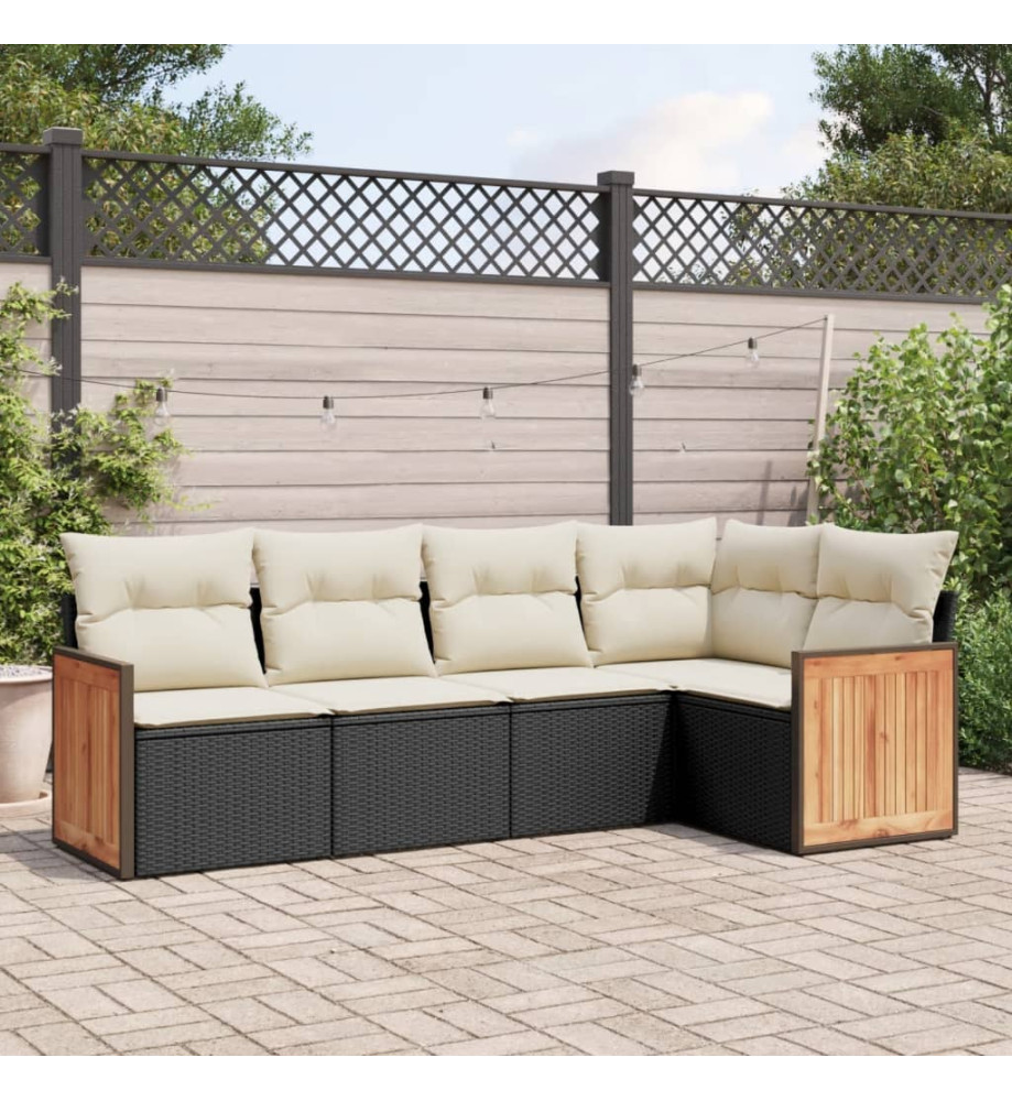 Salon de jardin 5 pcs avec coussins noir résine tressée Salon de jardin 5 pcs avec coussins noir résine tressée