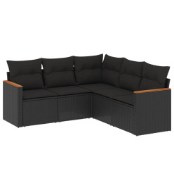 Salon de jardin 5 pcs avec coussins noir résine tressée