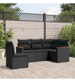 Salon de jardin 5 pcs avec coussins noir résine tressée