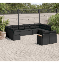 Salon de jardin 12 pcs avec coussins noir résine tressée