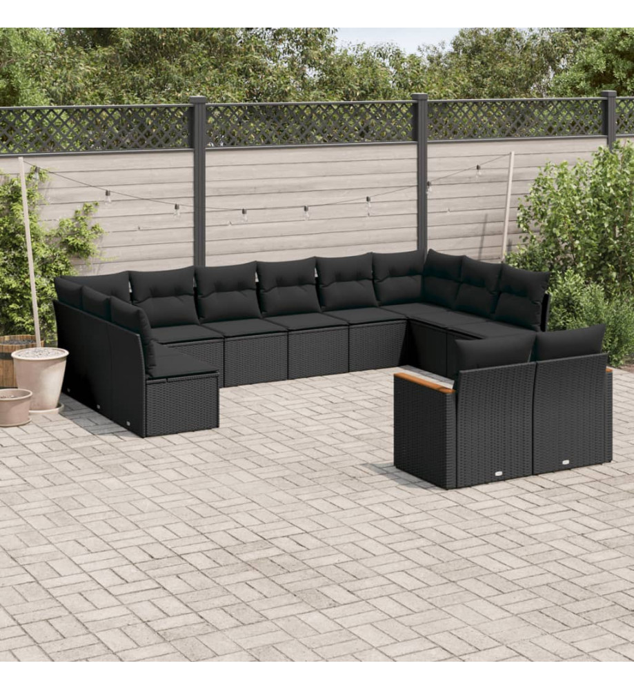 Salon de jardin 12 pcs avec coussins noir résine tressée Salon de jardin 12 pcs avec coussins noir résine tressée