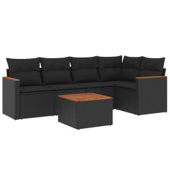 Salon de jardin 6 pcs avec coussins noir résine tressée