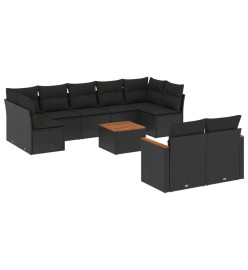 Salon de jardin 10 pcs avec coussins noir résine tressée