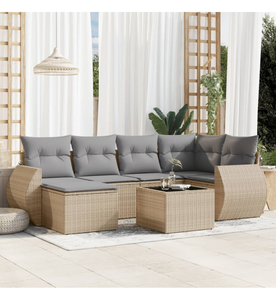 Salon de jardin avec coussins 7 pcs beige résine tressée Salon de jardin avec coussins 7 pcs beige résine tressée